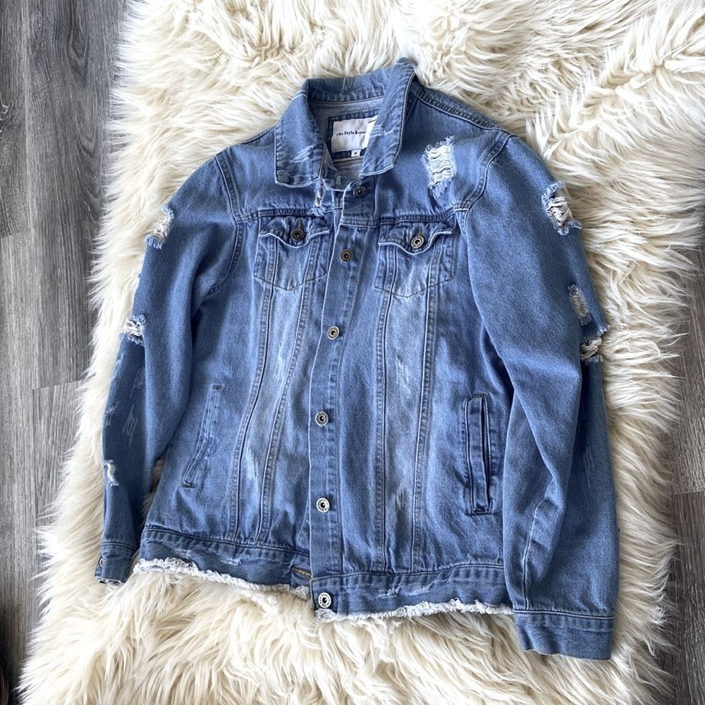 The Style Between Us -Distressed graphic Jean Denim Jacket Punk Y2K fashion